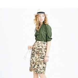 J.Crew Gold Foil Leaf Pencil Skirt